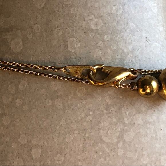 Vintage Korea Stamped Layered Gold-Tone Faux Blue Stone Gold Beads Necklace - Picture 7 of 7